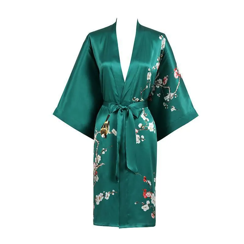 19 MM Pure Silk Kimono Robe Short Silk kimono Robe Cherry blossom Printed Silk Sleepwear