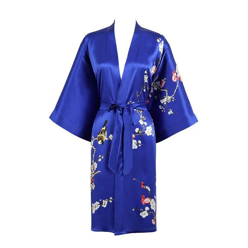 19 MM Pure Silk Kimono Robe Short Silk kimono Robe Cherry blossom Printed Silk Sleepwear