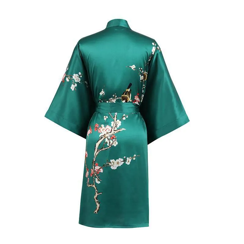 19 MM Pure Silk Kimono Robe Short Silk kimono Robe Cherry blossom Printed Silk Sleepwear