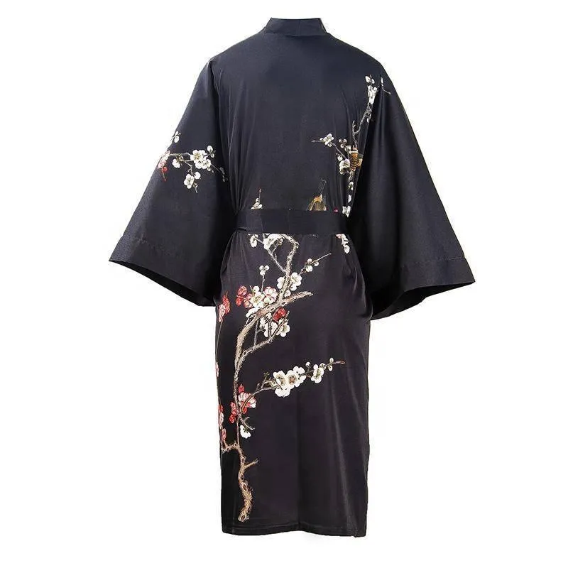 19 MM Pure Silk Kimono Robe Short Silk kimono Robe Cherry blossom Printed Silk Sleepwear