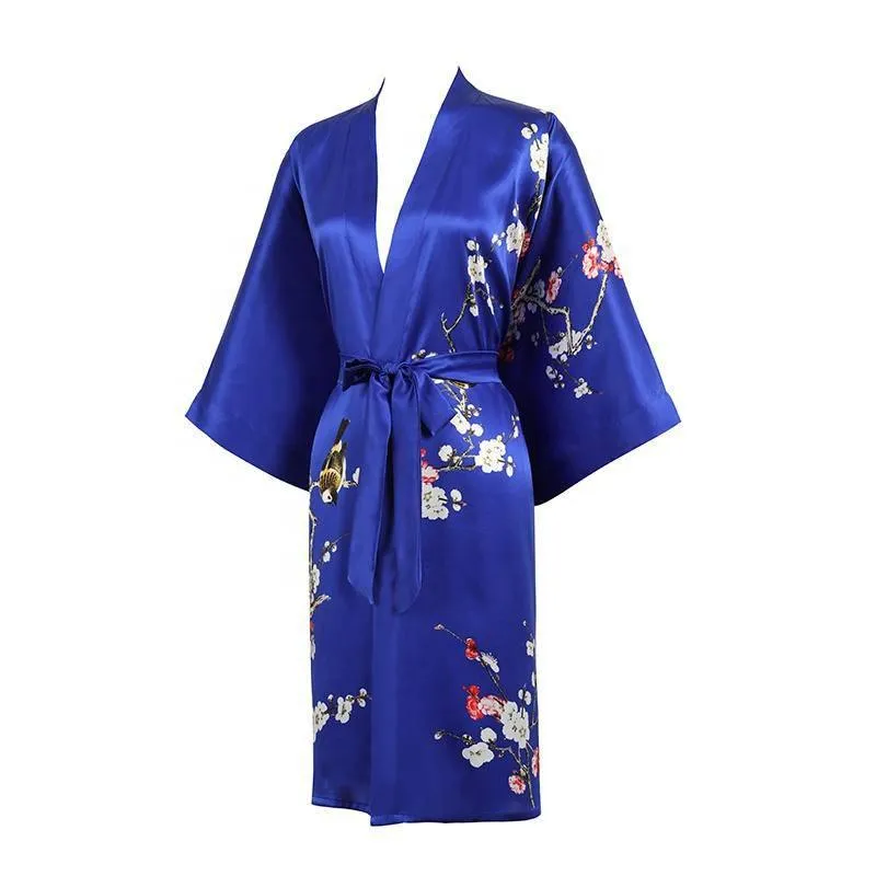 19 MM Pure Silk Kimono Robe Short Silk kimono Robe Cherry blossom Printed Silk Sleepwear