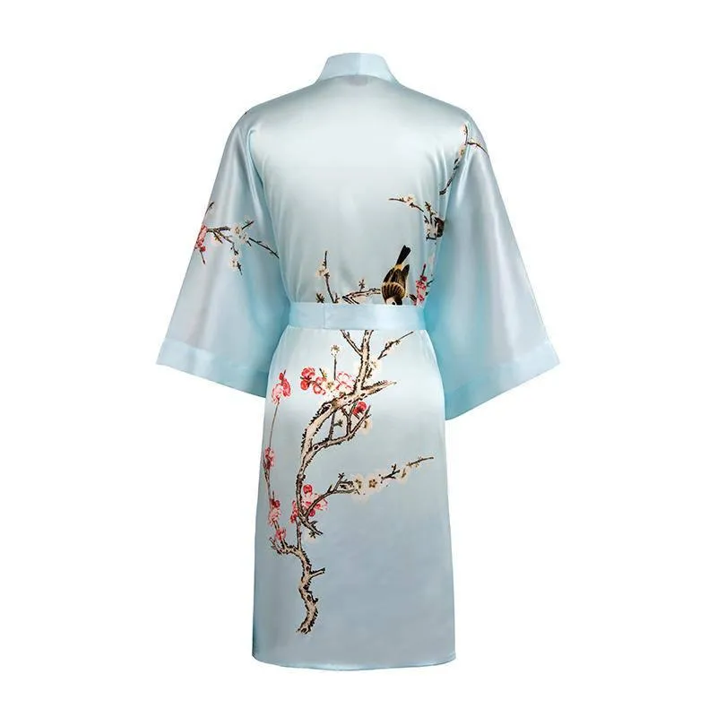 19 MM Pure Silk Kimono Robe Short Silk kimono Robe Cherry blossom Printed Silk Sleepwear