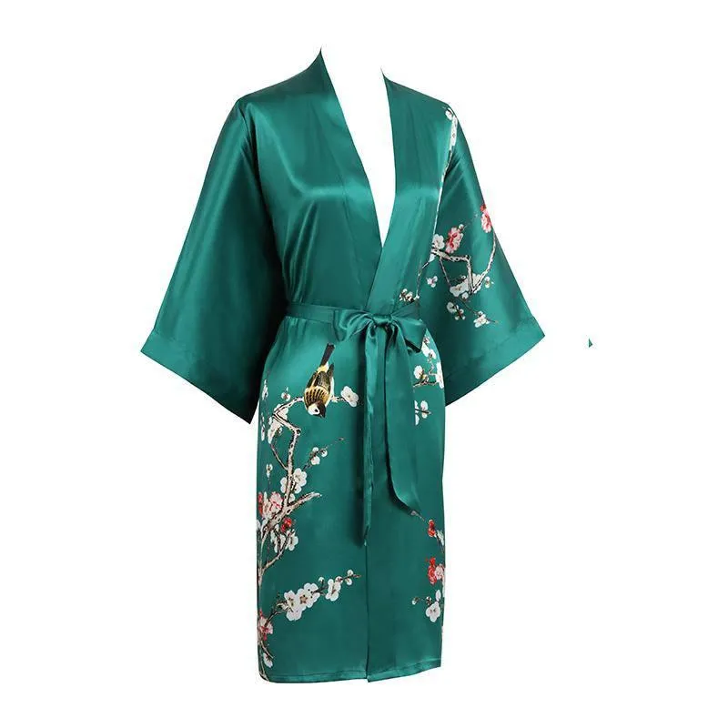 19 MM Pure Silk Kimono Robe Short Silk kimono Robe Cherry blossom Printed Silk Sleepwear