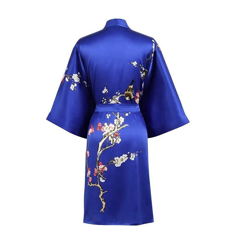 19 MM Pure Silk Kimono Robe Short Silk kimono Robe Cherry blossom Printed Silk Sleepwear