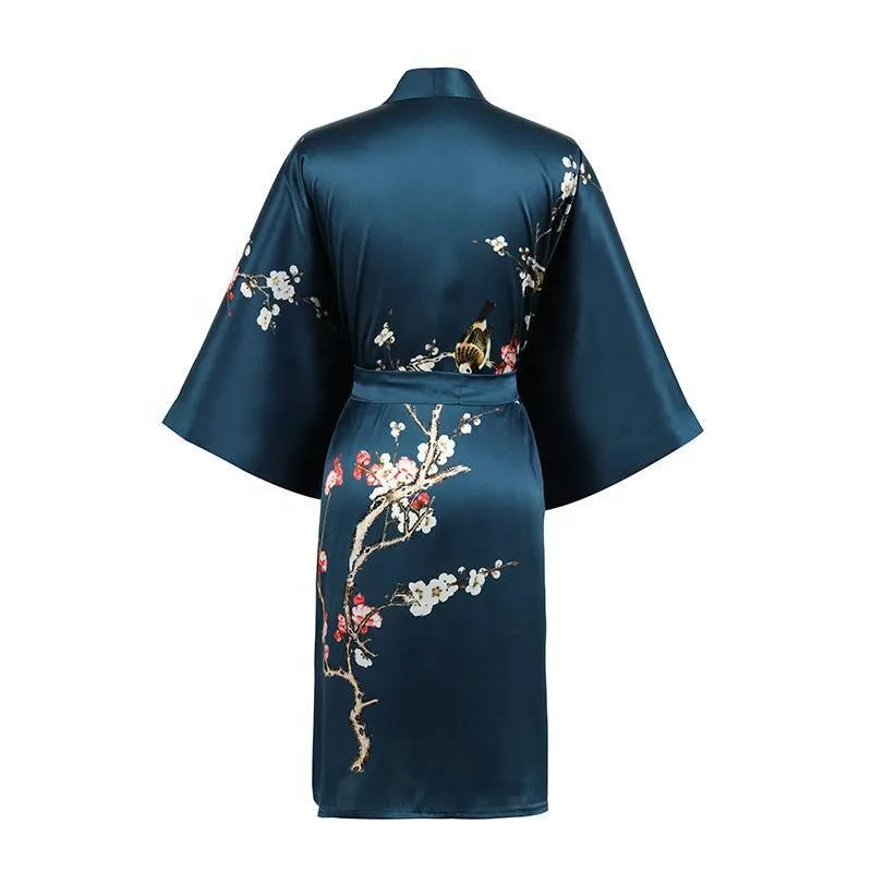 19 MM Pure Silk Kimono Robe Short Silk kimono Robe Cherry blossom Printed Silk Sleepwear