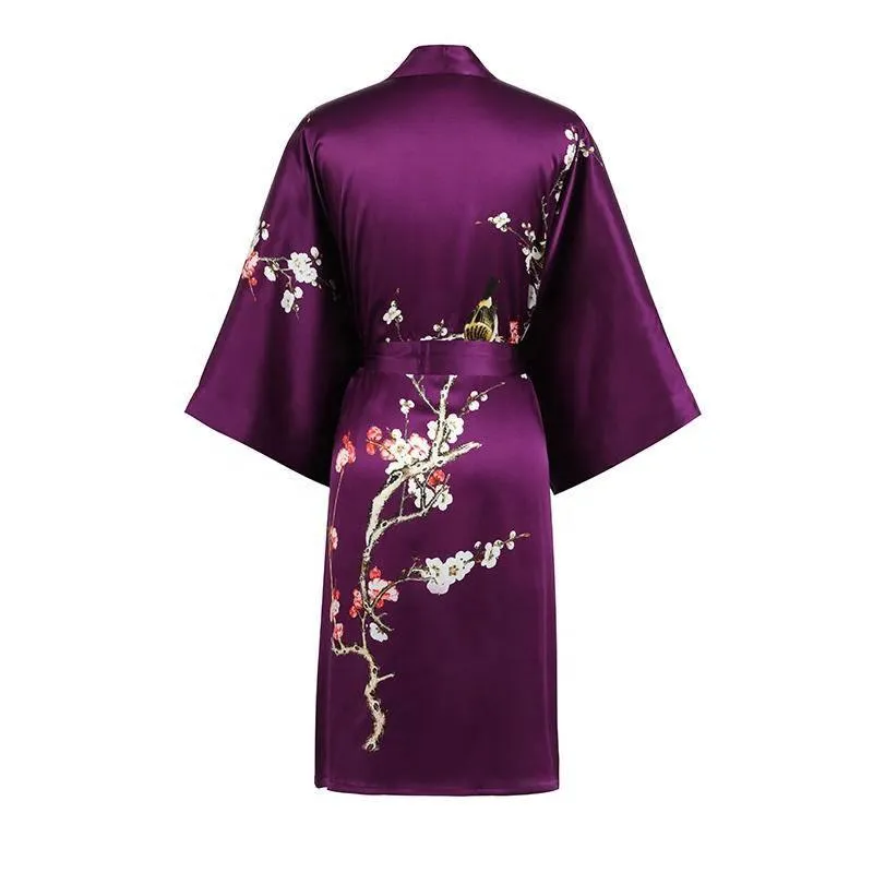 19 MM Pure Silk Kimono Robe Short Silk kimono Robe Cherry blossom Printed Silk Sleepwear