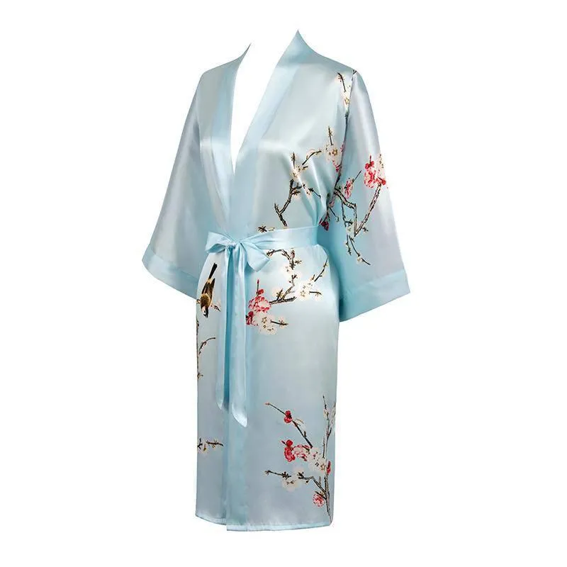 19 MM Pure Silk Kimono Robe Short Silk kimono Robe Cherry blossom Printed Silk Sleepwear