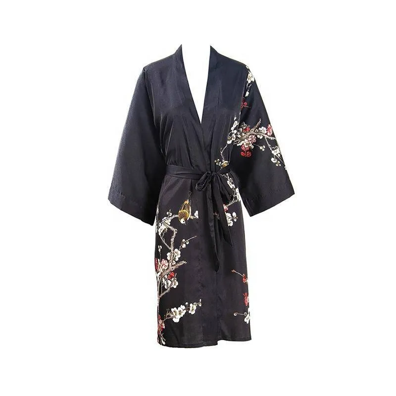 19 MM Pure Silk Kimono Robe Short Silk kimono Robe Cherry blossom Printed Silk Sleepwear