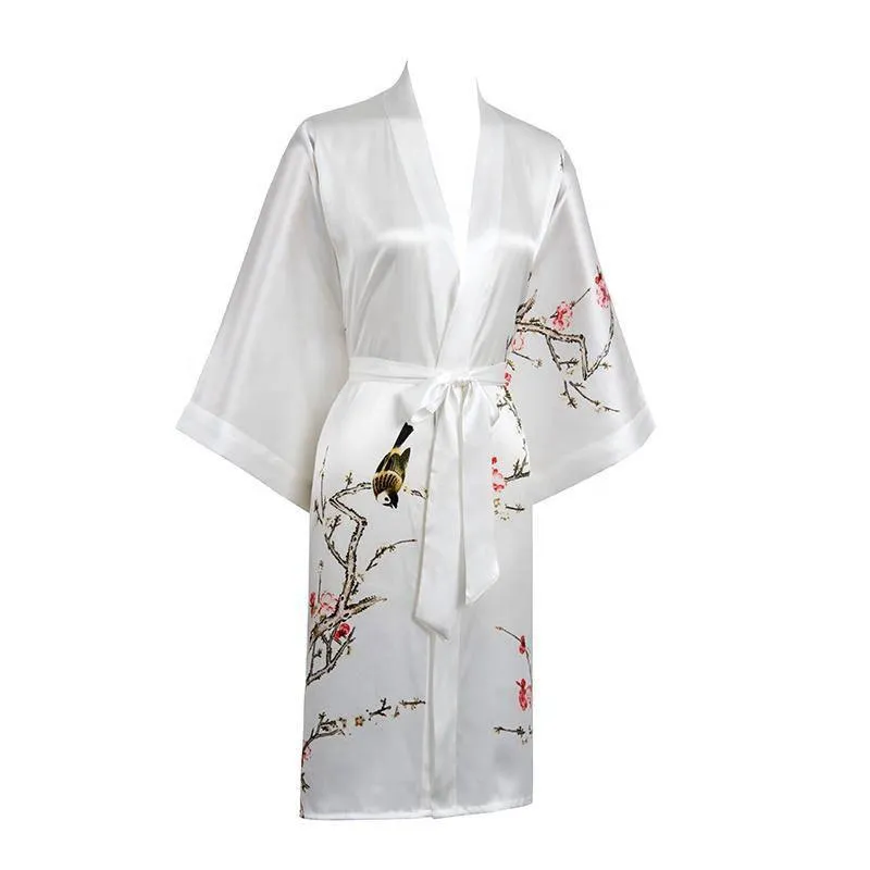 19 MM Pure Silk Kimono Robe Short Silk kimono Robe Cherry blossom Printed Silk Sleepwear