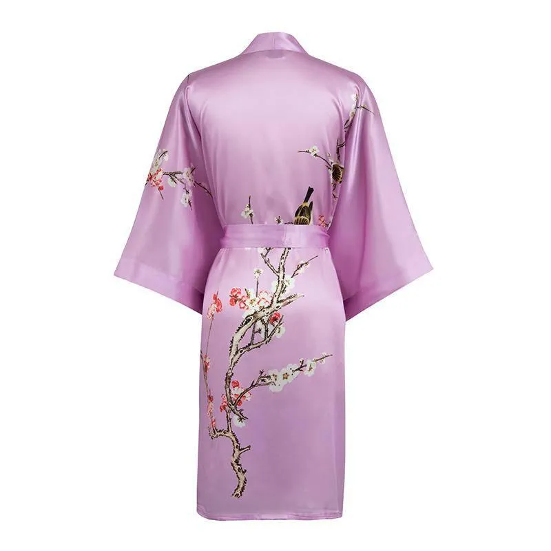 19 MM Pure Silk Kimono Robe Short Silk kimono Robe Cherry blossom Printed Silk Sleepwear