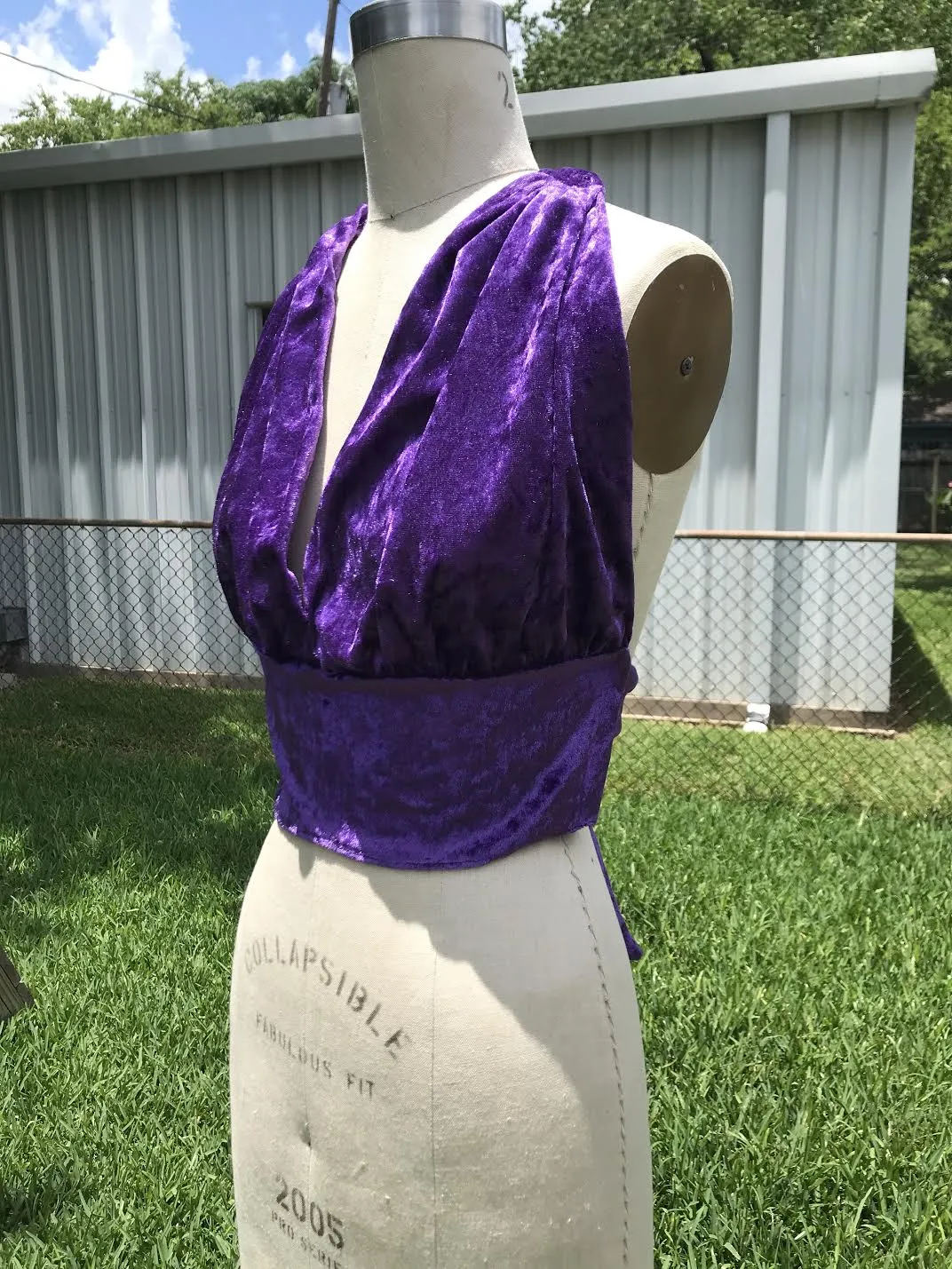 70s Style | Groovy Purple Velvet Boho Hippie Halter Bralette Crop Top | One Size