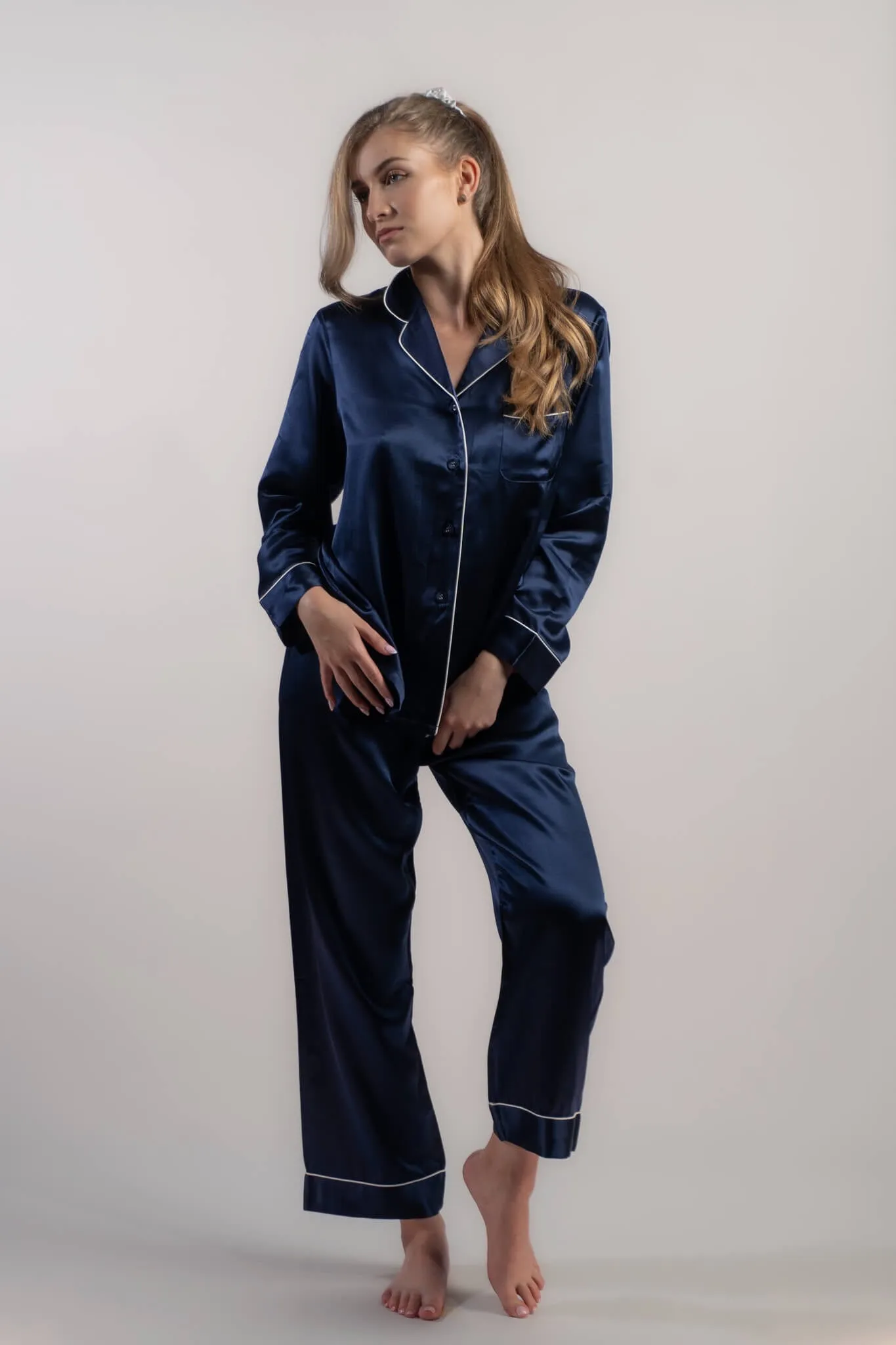 Amalfi Azure Long Silk Pajamas