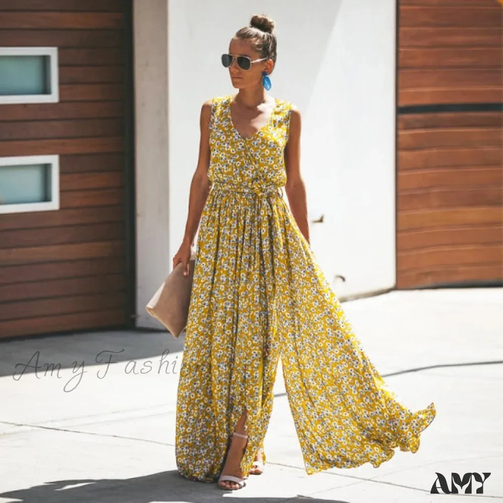 Amy Fashion - New Fashion Floral Print Maxi Dresses