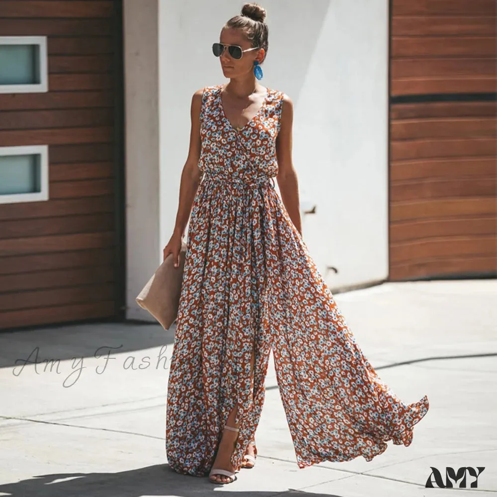 Amy Fashion - New Fashion Floral Print Maxi Dresses