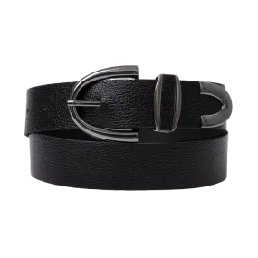 Arch Buckle Leather Belt - Black - Size S