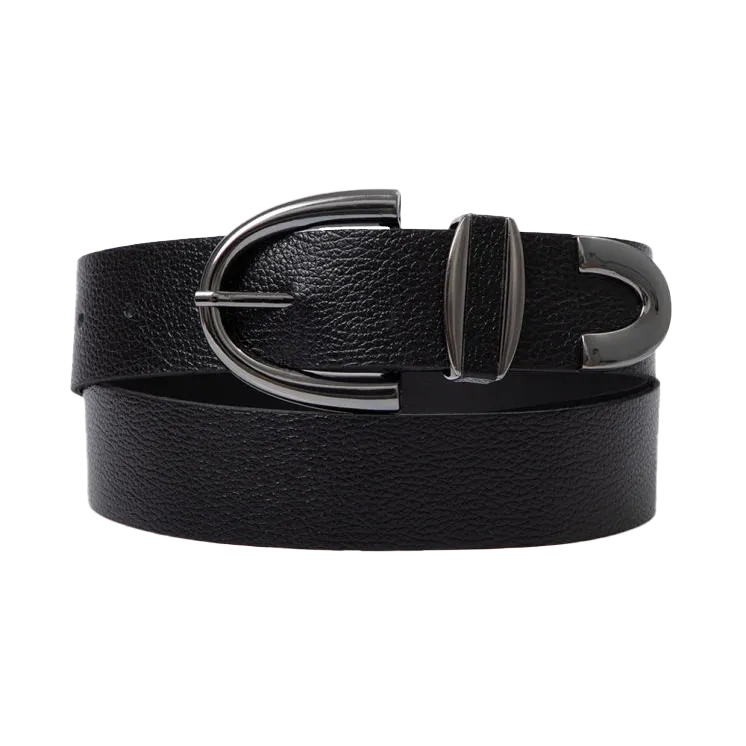 Arch Buckle Leather Belt - Black - Size S