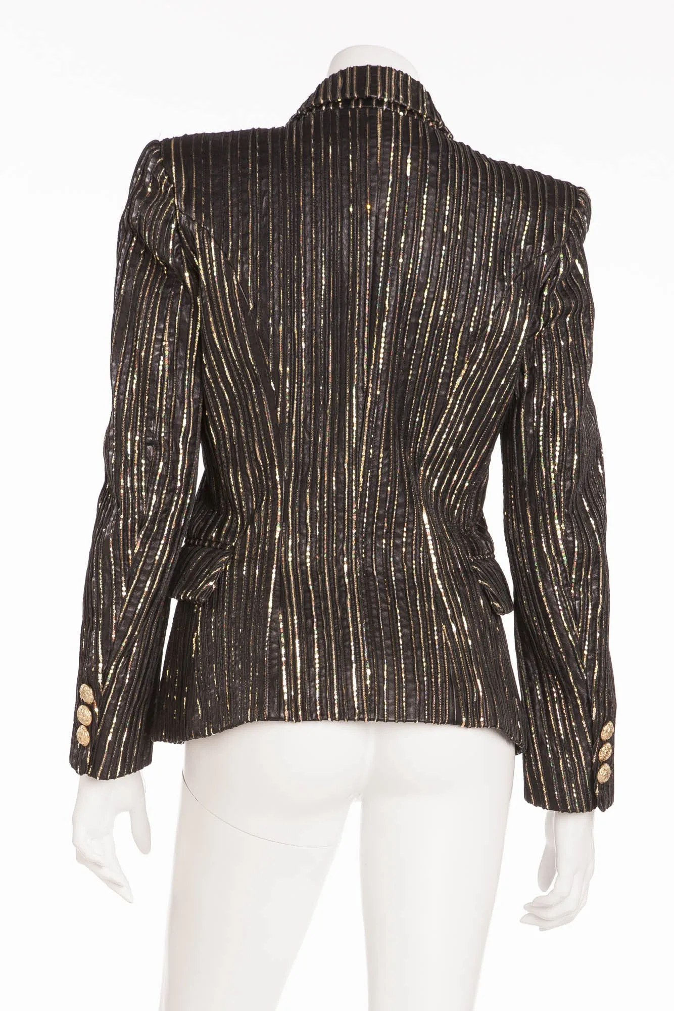 Balmain - NWT Black and Gold Leather Blazer Gold Buttons - FR 40