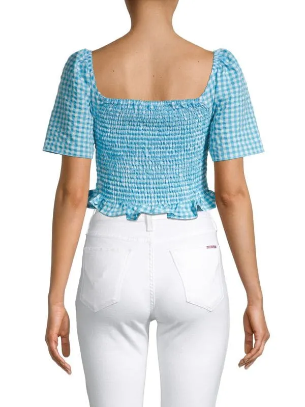 BCBGeneration Coral Plaid Smocked Crop Top