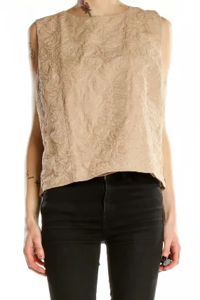 Beige Textured Sleeveless Crop Top