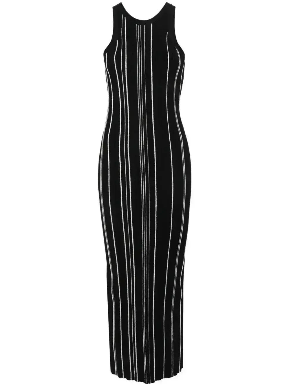 Black and White Striped Long Knit Tank Dress