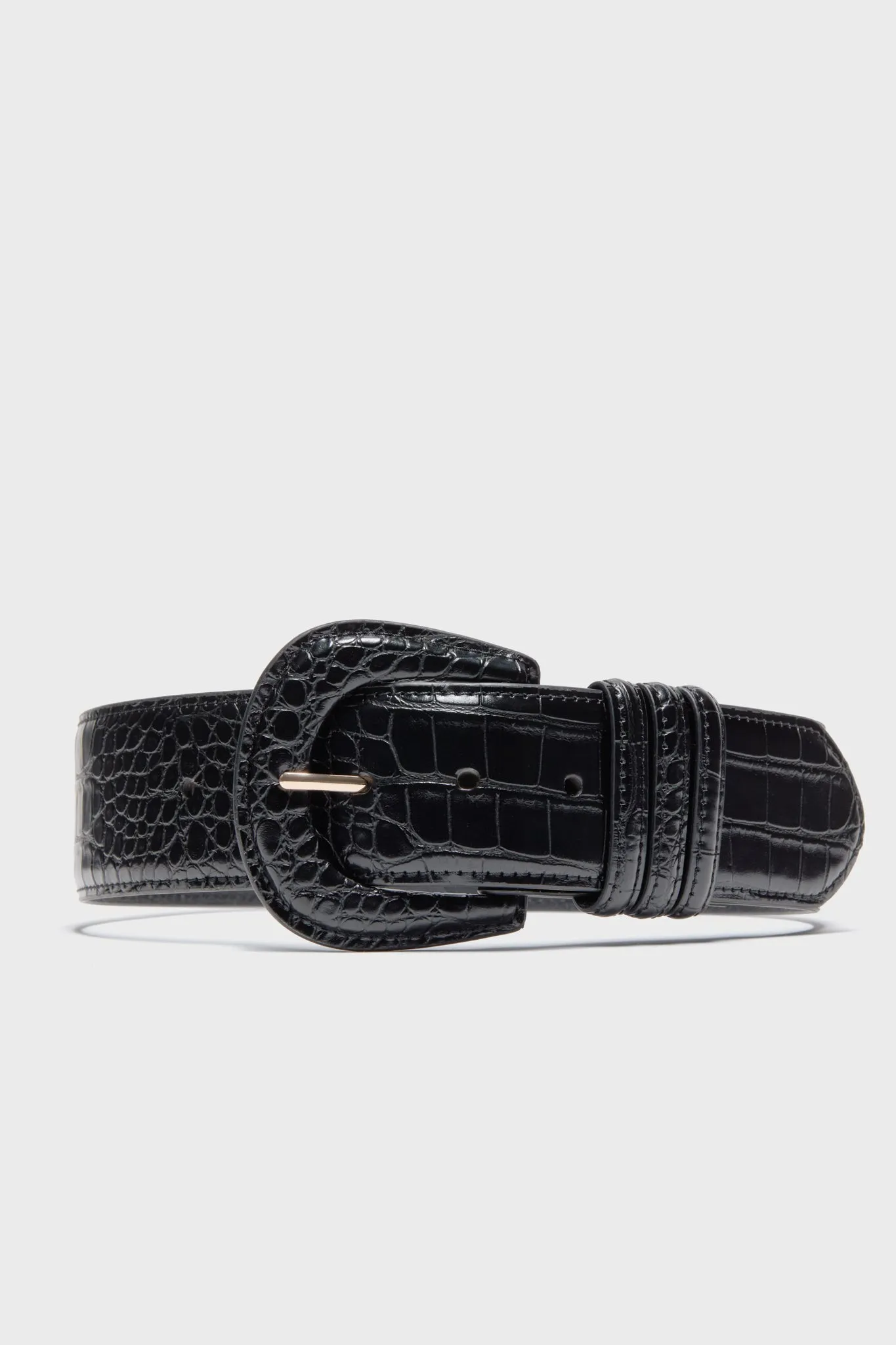 Black Croc-Embossed Waist Belt