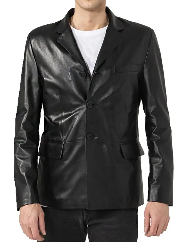 Black Lambskin Leather Blazer