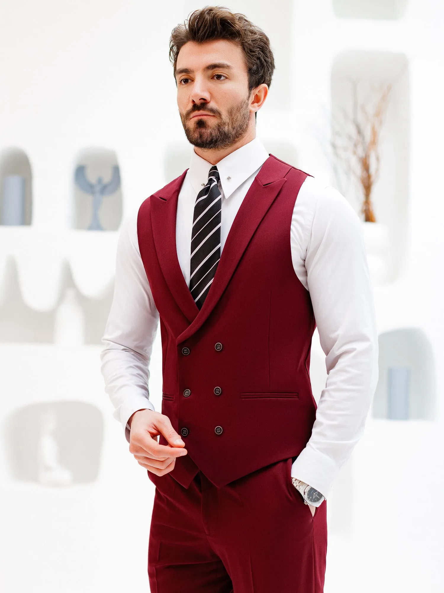 Bordeaux Double Breasted Vest