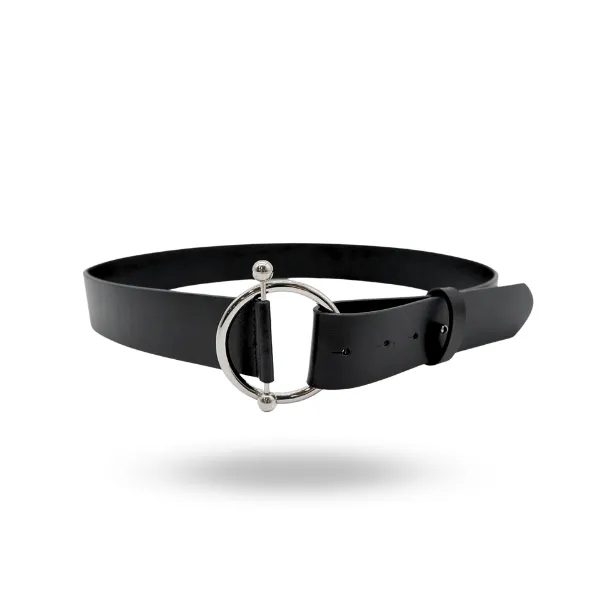 CAMELLIA - Women's Black Genuine Leather Ring Belt