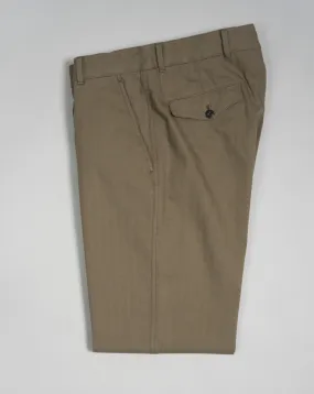 Caruso Herringbone Cotton Trousers / Khaki