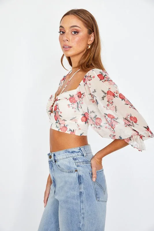 Chiffon Balloon Sleeved Bustier Crop Top