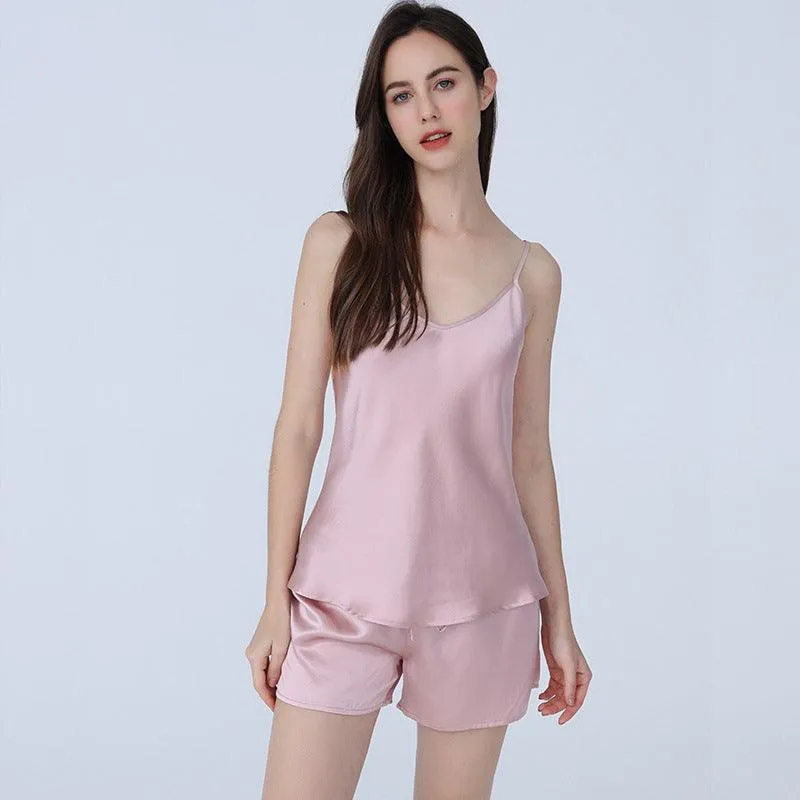 Classic V Neck 100% Pure Silk Cami Set Sexy Camisole Set Silk Sleepwear