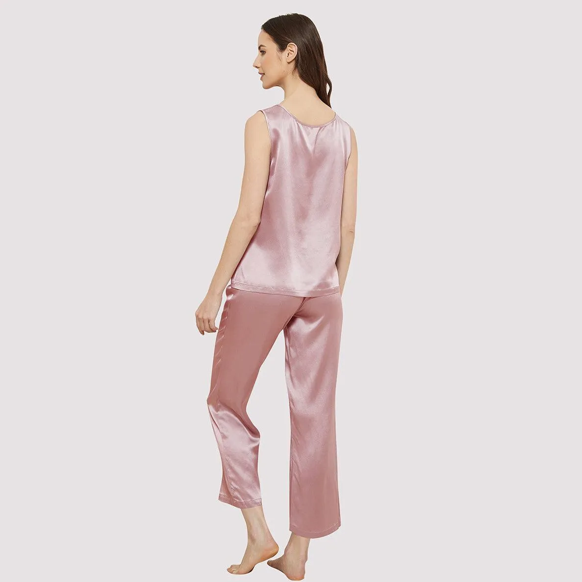 Classic Womens  Silk Tank Set 100% Mulberry Silk Sleepwear With Long pants