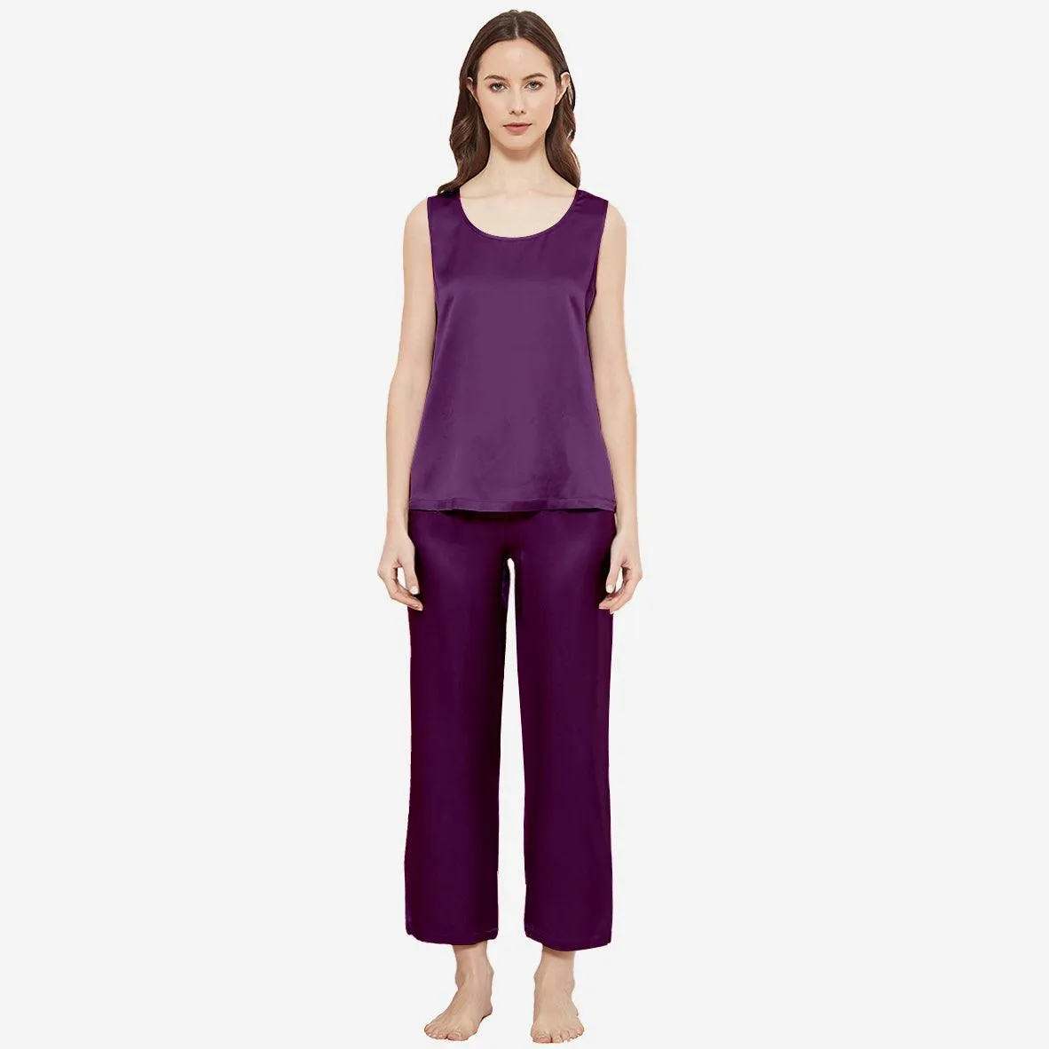 Classic Womens  Silk Tank Set 100% Mulberry Silk Sleepwear With Long pants