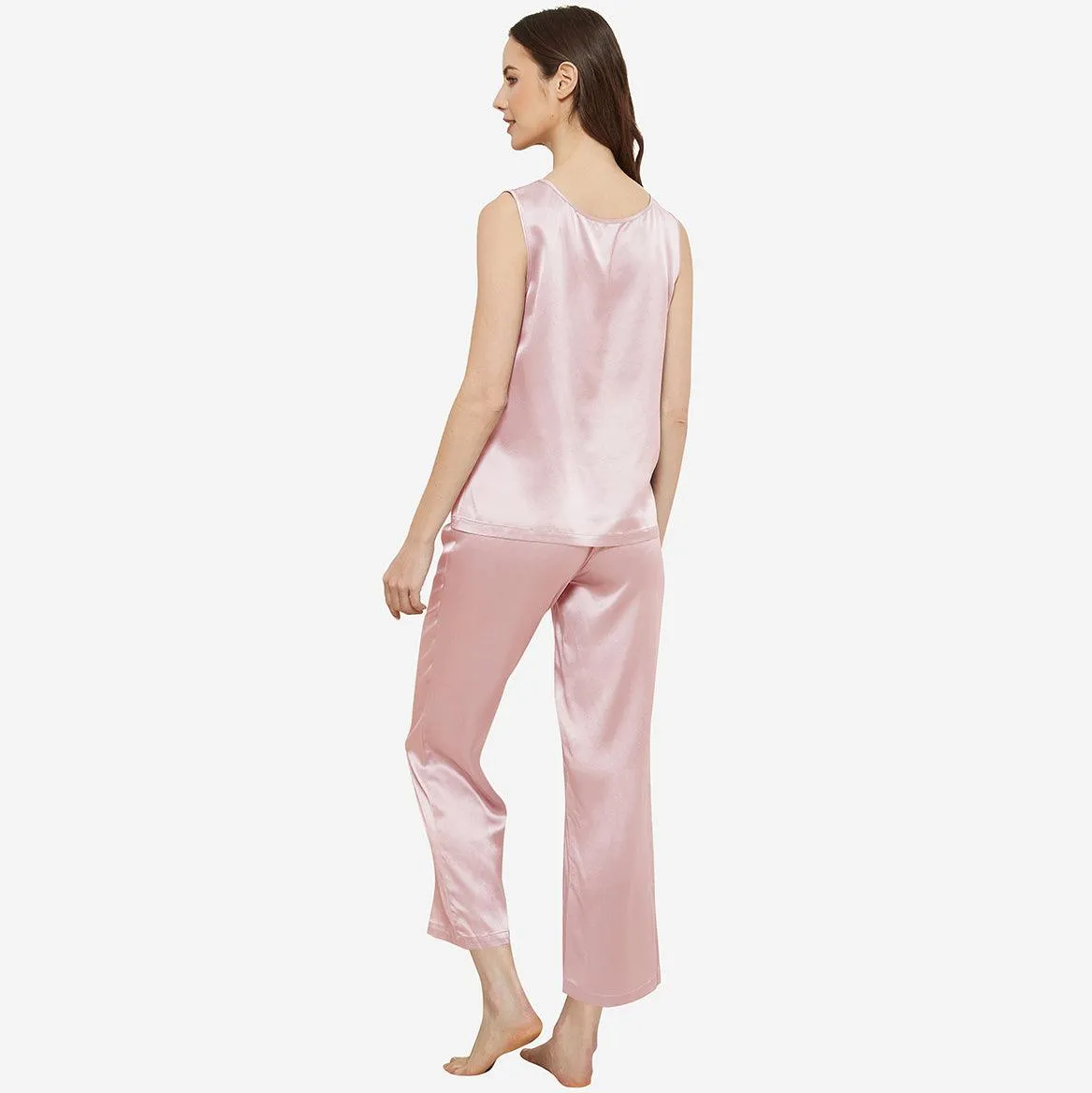 Classic Womens  Silk Tank Set 100% Mulberry Silk Sleepwear With Long pants