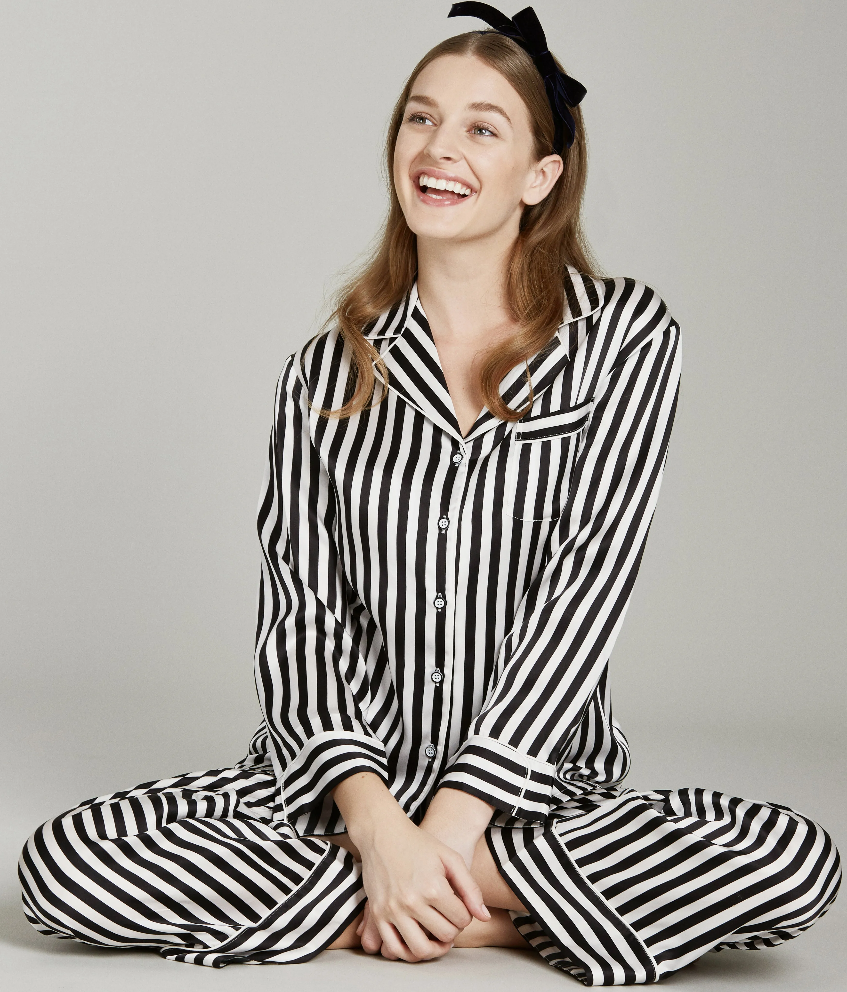 Colette Midnight Striped Silk PJ Set