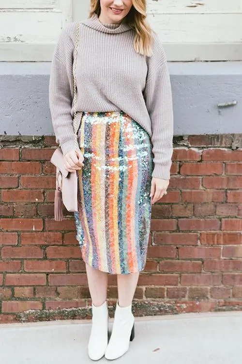 Colorful Sequin Slit Skirts