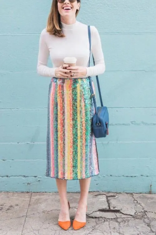 Colorful Sequin Slit Skirts