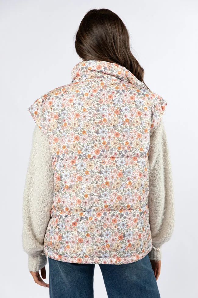 Cool Down Multi Floral Printed Puffer Vest