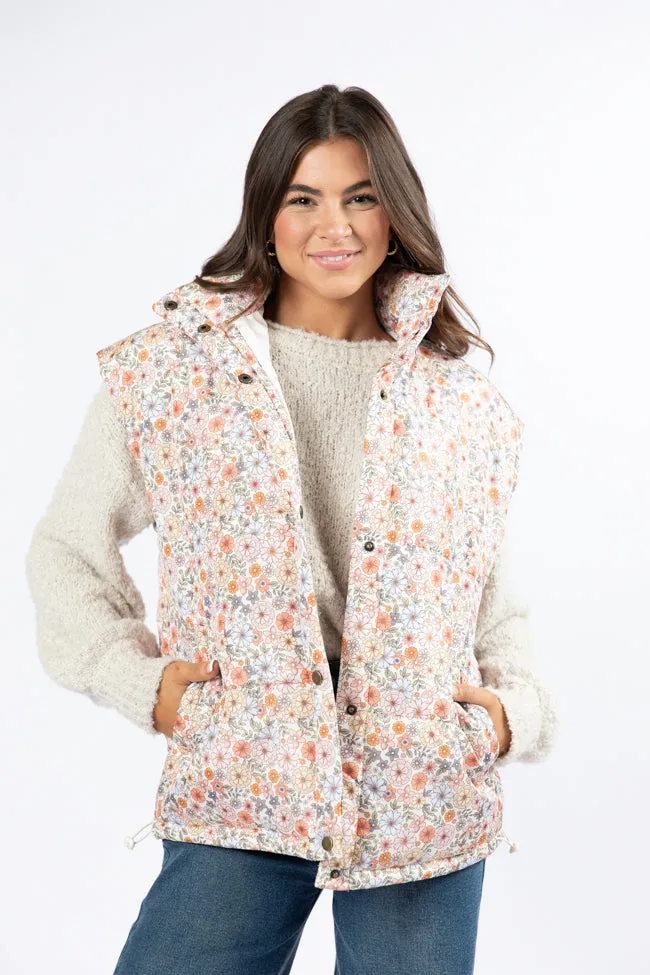 Cool Down Multi Floral Printed Puffer Vest