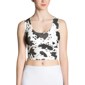 Cow Print Women's Crop Top, Animal Stretchy Crew Neck Fitted Crop Tank Top Sleeveless