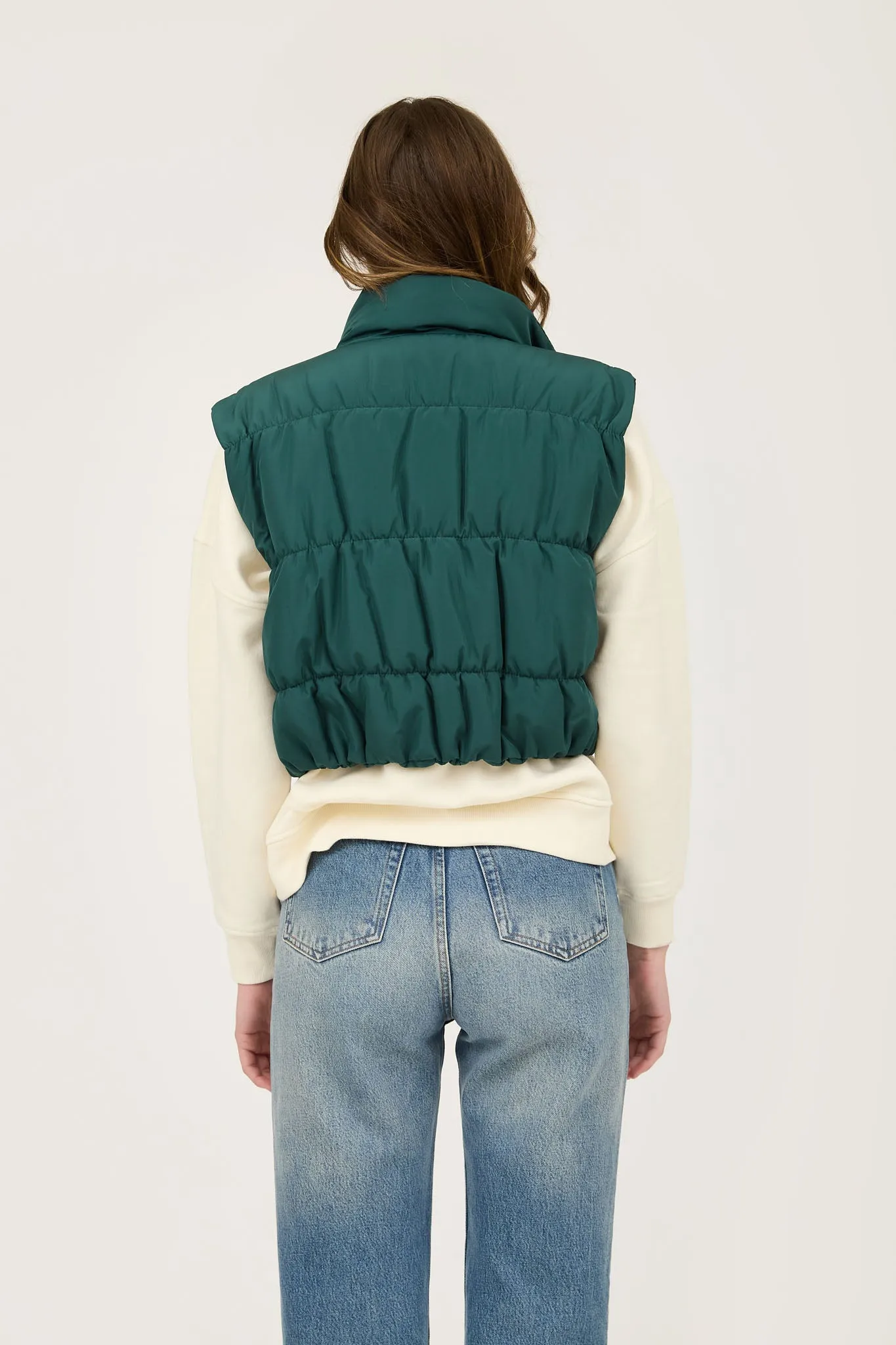 CROPPED ZIP UP CARGO PUFFER VEST