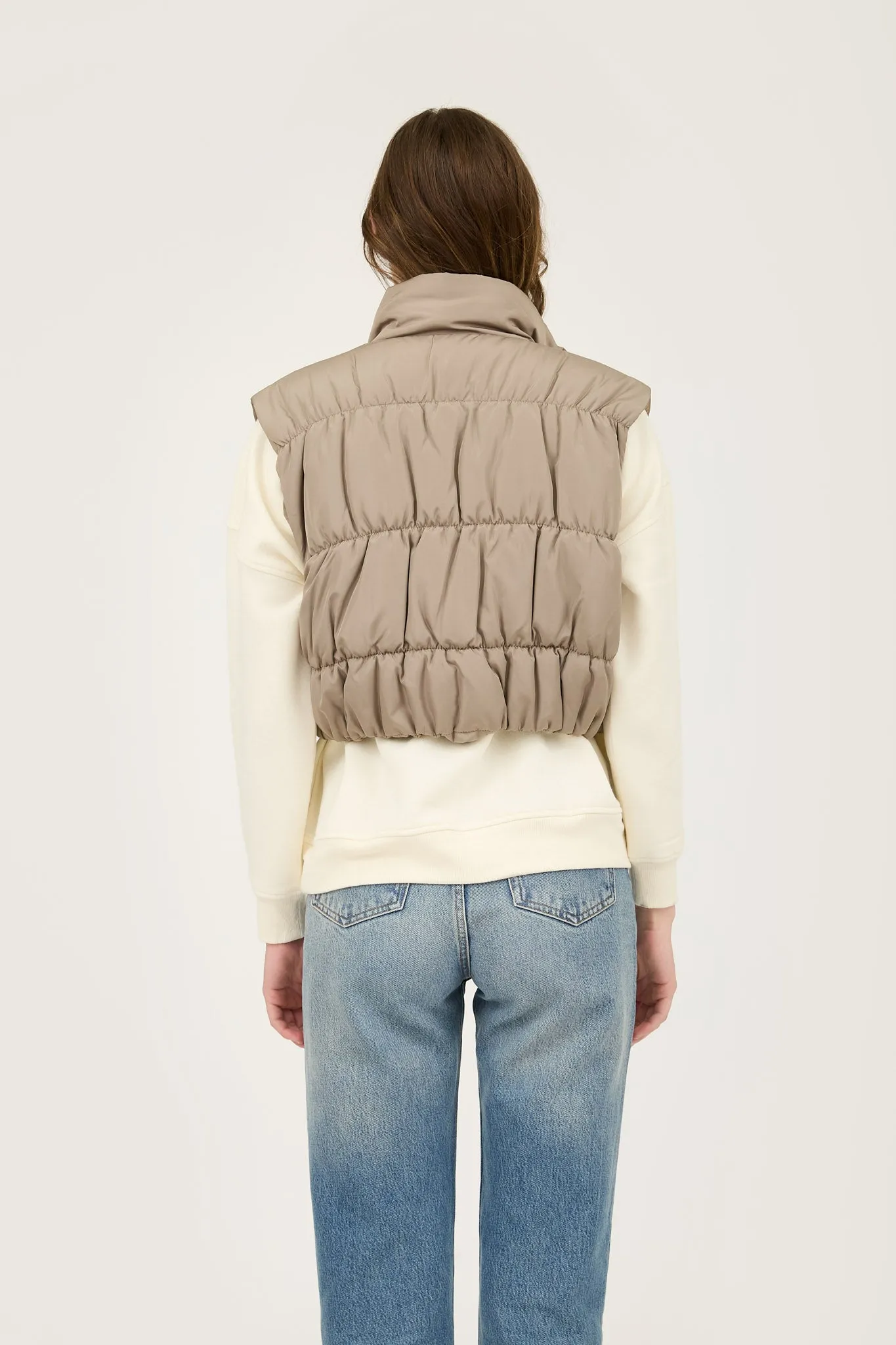 CROPPED ZIP UP CARGO PUFFER VEST