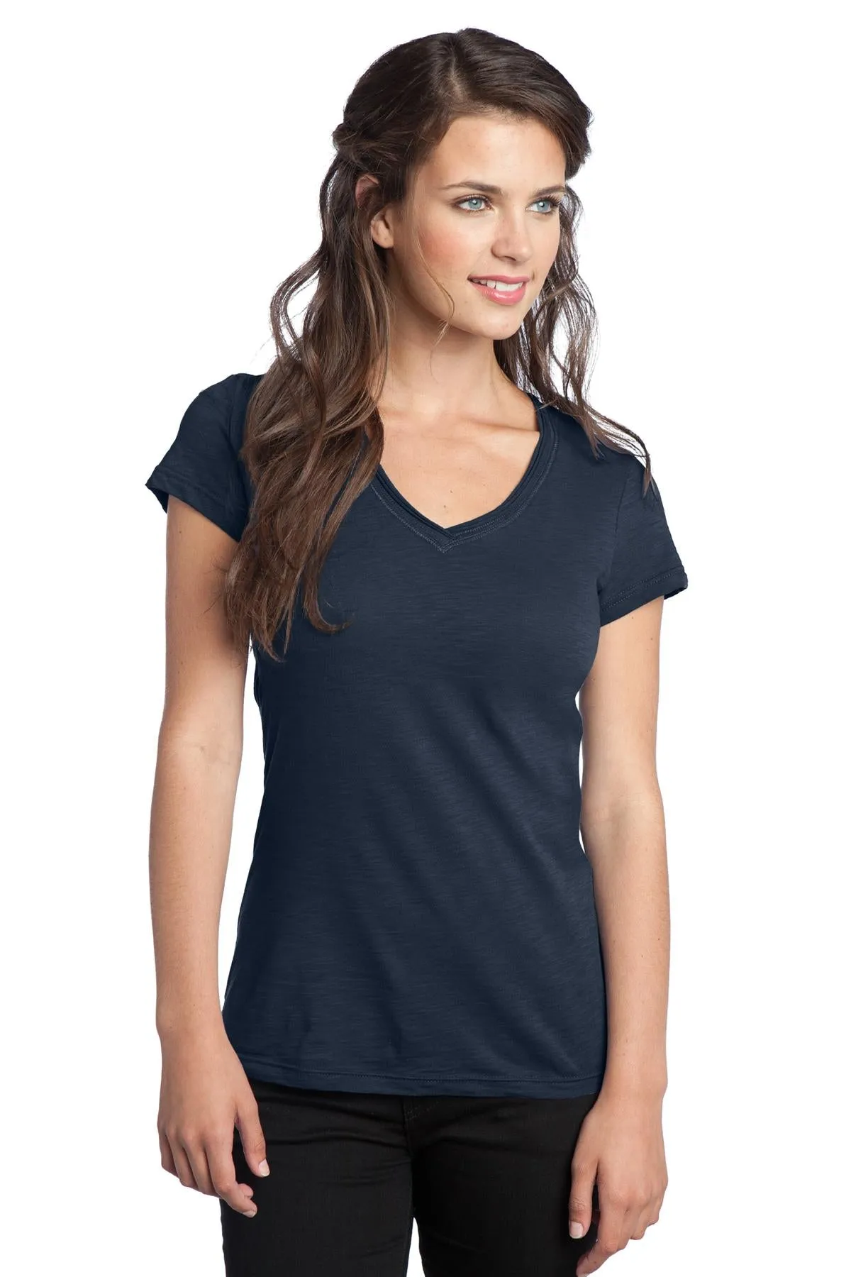 District Juniors Slub V-Neck Tee. DT240