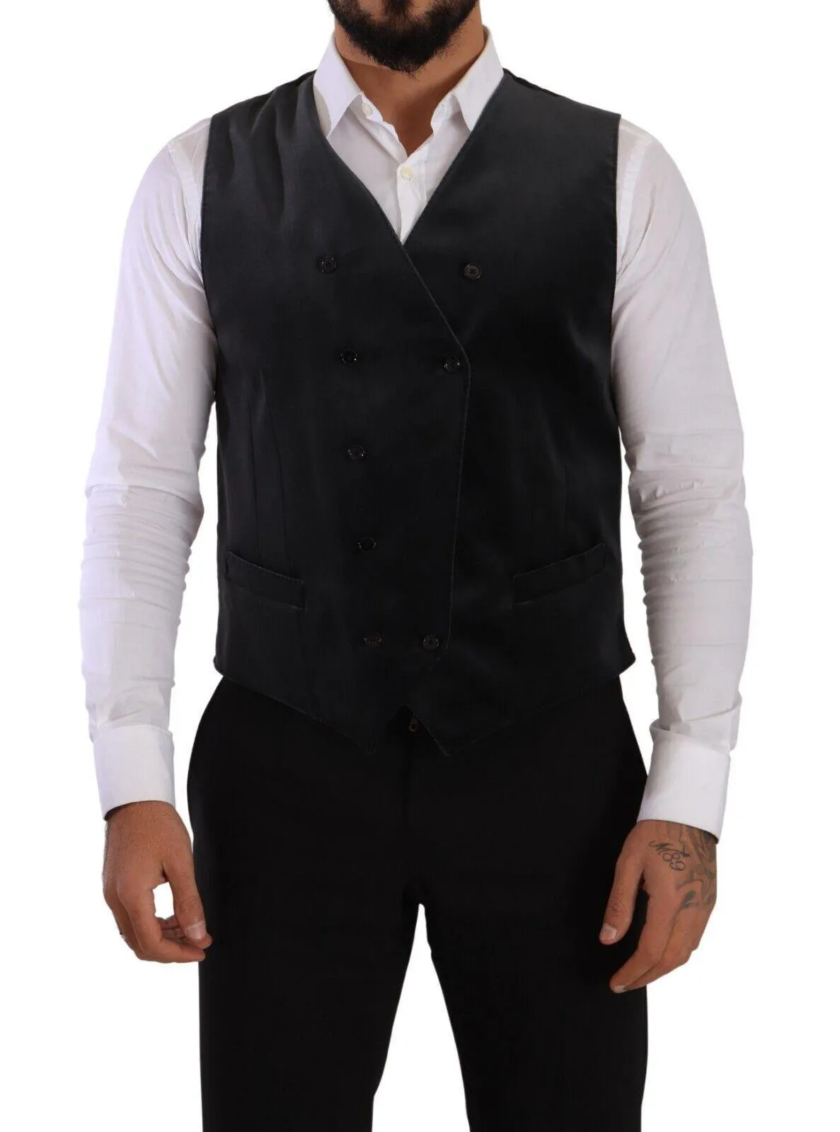 Dolce & Gabbana Gray Velvet Cotton Slim Fit Waistcoat Vest