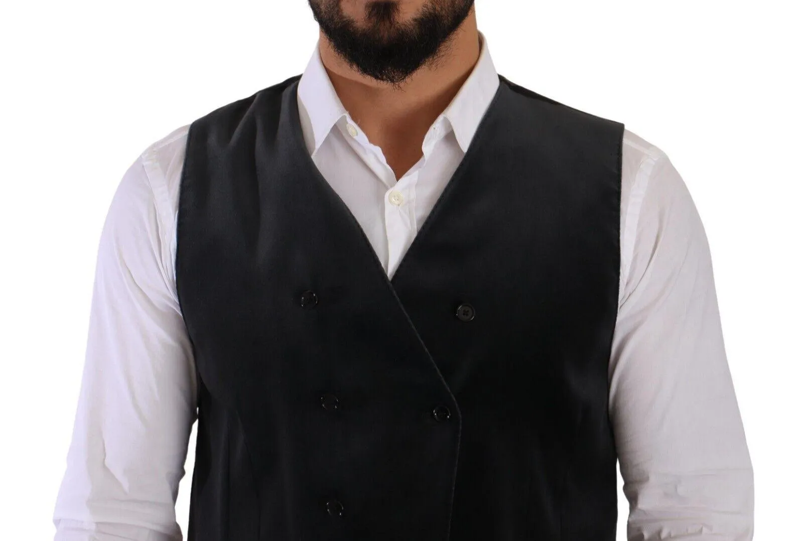 Dolce & Gabbana Gray Velvet Cotton Slim Fit Waistcoat Vest