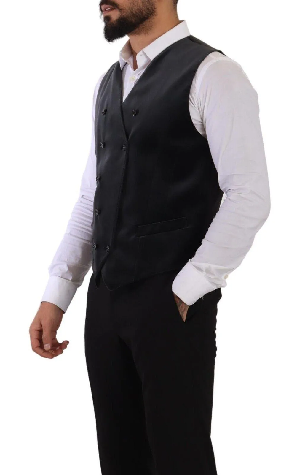 Dolce & Gabbana Gray Velvet Cotton Slim Fit Waistcoat Vest