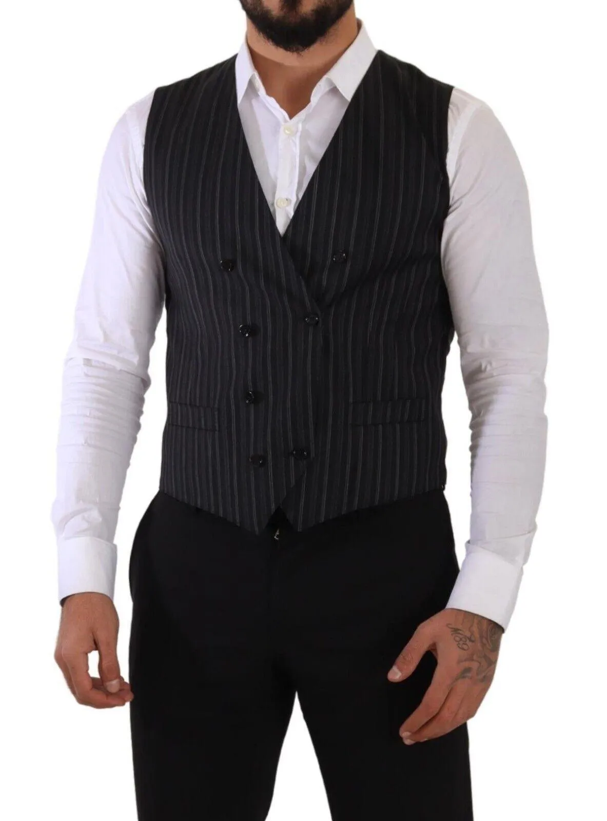 Dolce & Gabbana Men's Striped Double Breasted Waistcoat Vest