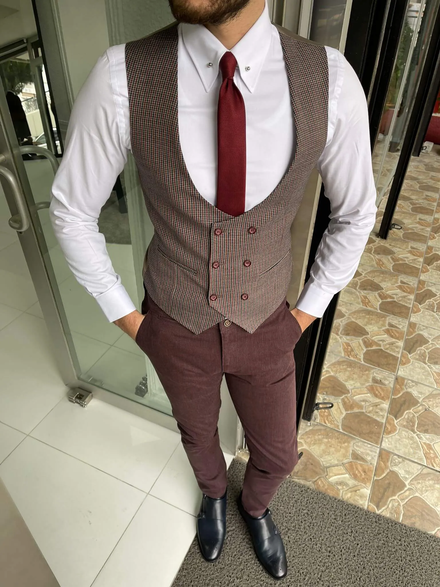 Double Breasted Claret Red Vest