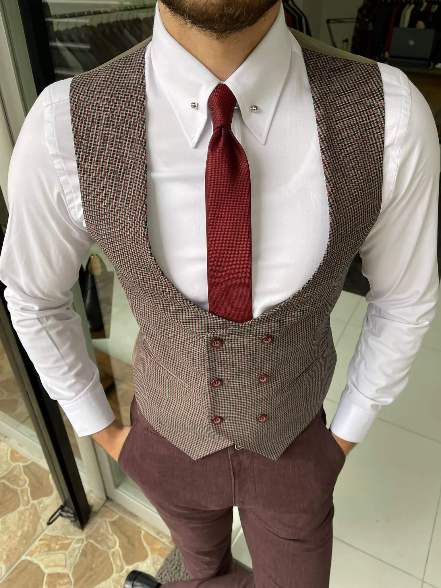 Double Breasted Claret Red Vest