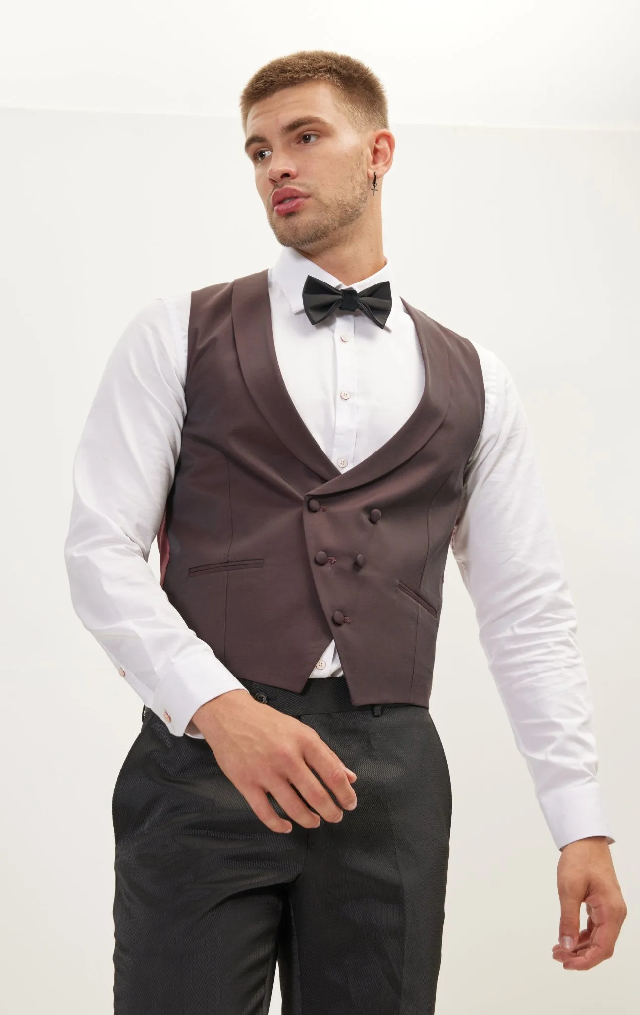 Double Breasted U-Shaped Vest - Burgundy